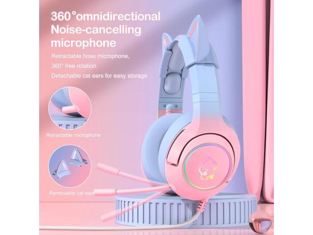 PHNIXGAM Gaming Headset for PS4, PS5, Xbox One(No Adapter), Cat Ear Headphones with Noise Cancelling Microphone, RGB Backlight, Surround Sound for...