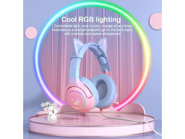 PHNIXGAM Gaming Headset for PS4, PS5, Xbox One(No Adapter), Cat Ear Headphones with Noise Cancelling Microphone, RGB Backlight, Surround Sound for...