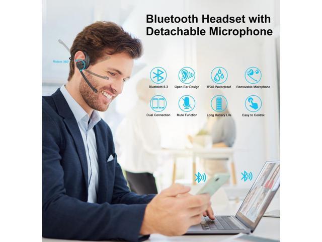 iDIGMALL Bluetooth Headset with Detachable Microphone, Multi-Point Wireless Headset w/DSP Noise Canceling Mic for Phone PC Laptop, Comfort & Light...