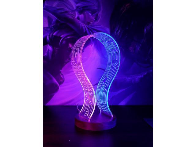 YuanDian Headphone Stand, Walnut Wood Headset Holder with Blue Pink LED Night Light for Gamers, Men, and Music Lovers - Perfect Desk Gift Idea