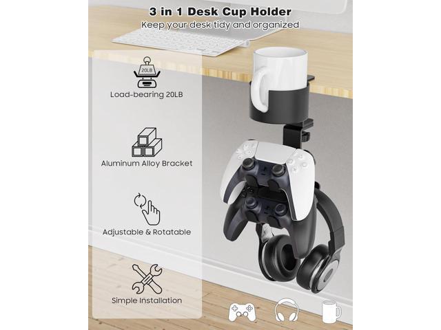 MoKo Desk Controller Holder with Headphone Hanger - 3 in 1 Rotating Desk Cup Organizer Gaming Accessories Stand Desk Clamp Mount Controller Stand...