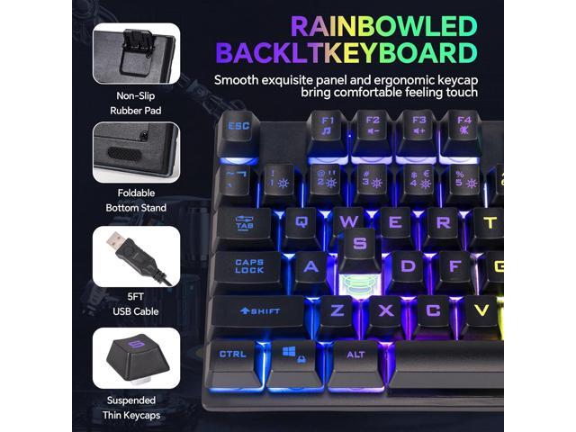 Gaming Keyboard Mouse Mousepad and Headset with mic Combo All in One USB Wired RGB Backlit Rainbow Side Button Gamer Bundle Set Compatible with PC...