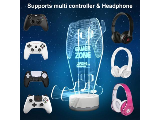 YuanDian Light up Headphone Controller Holder, 16 Colors 3D LED Lights Gamepad Headset Stand, Game Controller Hanger for All Universal Gaming PC...