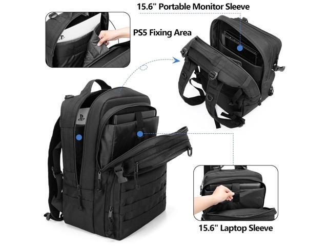 PGmoon Tactical Game Backpack Compatible with PS5/PS5 Slim/PS5 Pro/PS4 Console, Travel Carrying Case Storage Bag for 15.6' Laptop, Portable...