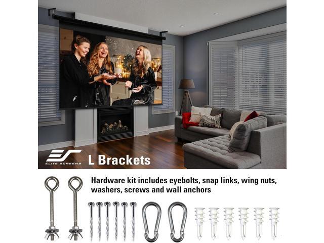 Elite Screens 6' Black Projector Screen L-Brackets, Single Metal Welded Construction, Wall or Ceiling Mount - Includes Hooks and Hardware, Model:...
