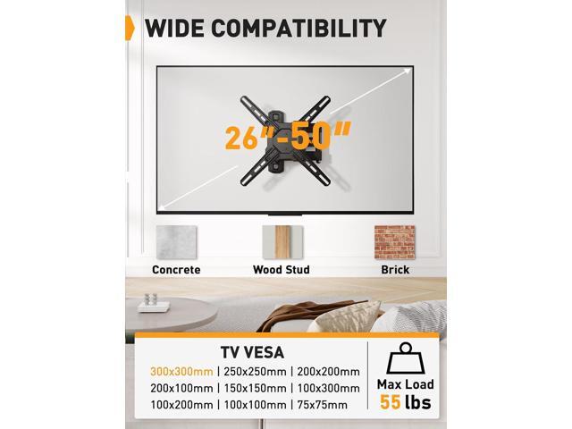 Perlegear Full Motion TV Wall Mount for Most 2650 Inch TVs, Max VESA 300 x 300mm, TV Monitor Wall Mount Bracket with Rotation, Swivel, Tilt,...