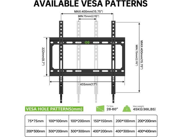 USX MOUNT Fixed TV Wall Mount with Low Profile for Most 26-60 Inch LED, LCD and Flat Screen TVs, Wall Mount Bracket with VESA Up to 400x400mm and...