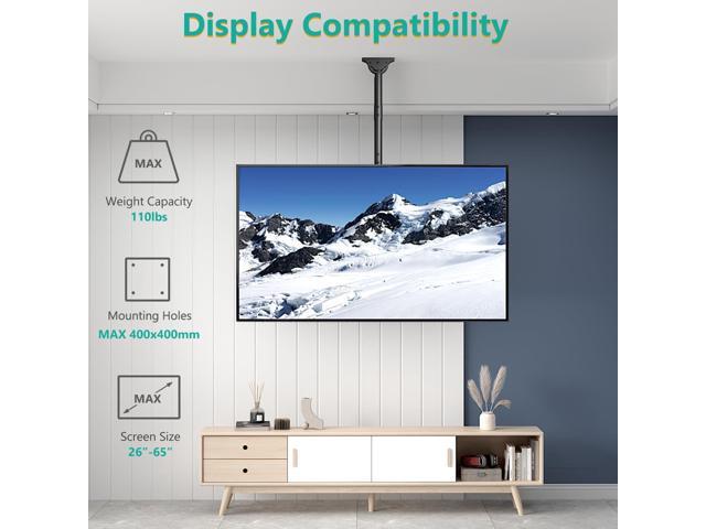 WALI TV Ceiling Mount Adjustable Bracket Fits Most LED, LCD, OLED and Plasma Flat Screen Display 26 to 65 Inch, up to 110 Lbs, Mounting Holes...