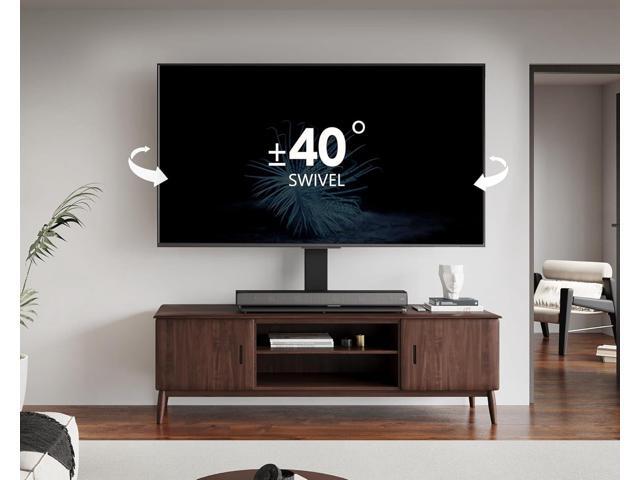 FITUEYES Universal TV Stand with Swivel Mount for 50-85 inch Flat Screens - Height Adjustable Tempered Glass Base Holds up to 143 lbs