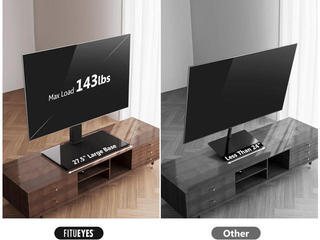 FITUEYES Universal TV Stand with Swivel Mount for 50-85 inch Flat Screens - Height Adjustable Tempered Glass Base Holds up to 143 lbs