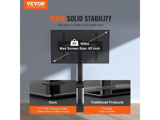 VEVOR TV Stand Mount, Adjustable Swivel Floor Stand for 32-65 Inch TVs, Portable with Tempered Glass Base, Height Adjustable for Living Room or...