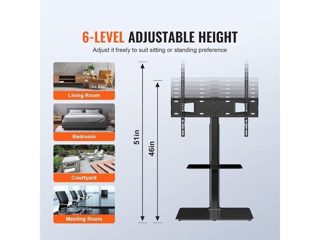 VEVOR TV Stand Mount, Adjustable Swivel Floor Stand for 32-65 Inch TVs, Portable with Tempered Glass Base, Height Adjustable for Living Room or...