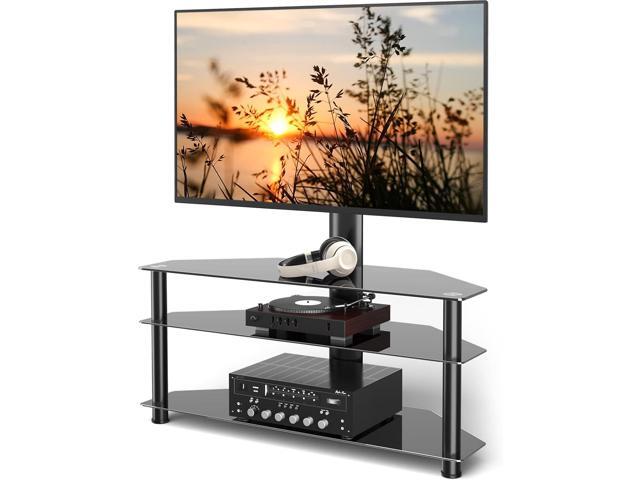 5Rcom Corner TV StandTV Stand with Mount with 3 Tier Tempered Glass Shelves for 32-75 Inch TVs, Max VESA 600X400mm, Television Stand
