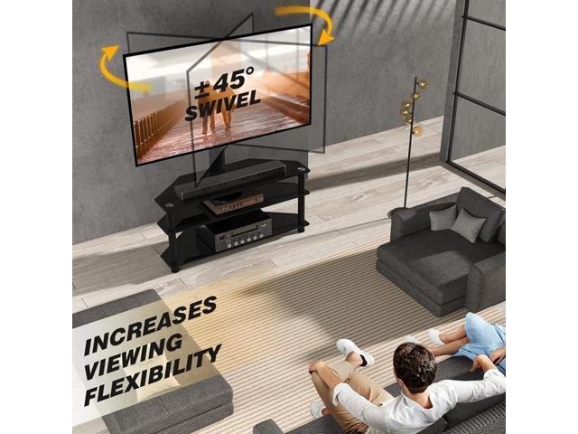 5Rcom Corner TV StandTV Stand with Mount with 3 Tier Tempered Glass Shelves for 32-75 Inch TVs, Max VESA 600X400mm, Television Stand