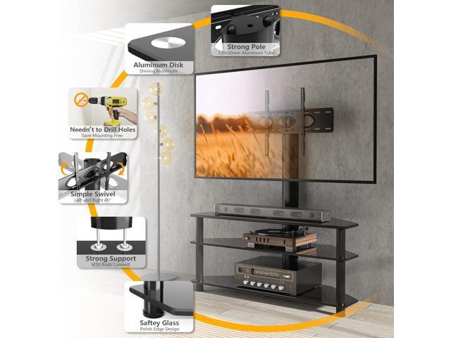 5Rcom Corner TV StandTV Stand with Mount with 3 Tier Tempered Glass Shelves for 32-75 Inch TVs, Max VESA 600X400mm, Television Stand