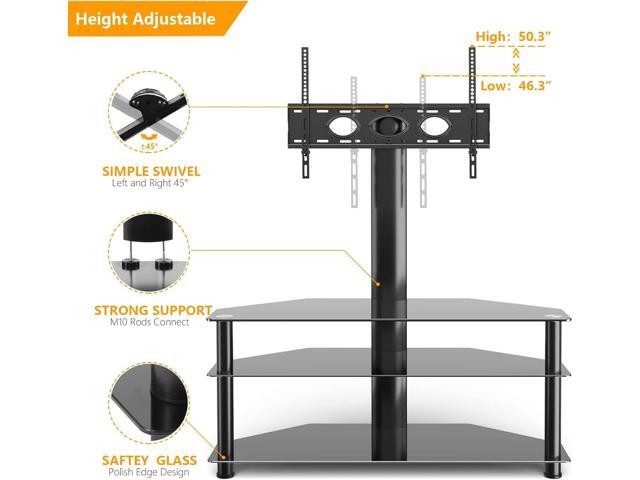 5Rcom Corner TV StandTV Stand with Mount with 3 Tier Tempered Glass Shelves for 32-75 Inch TVs, Max VESA 600X400mm, Television Stand