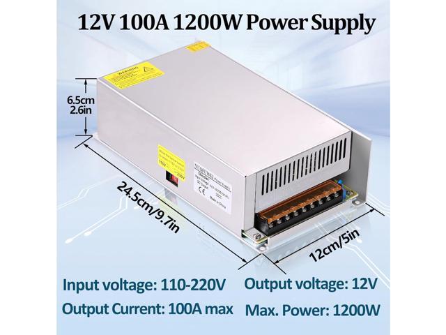DC 12V 100A 1200W Switching Power Supply Adapter PSU AC-DC 12Volt Industrial Transformer Converter SMPS 110V/220V for Motor Pump LED Drive CCTV...