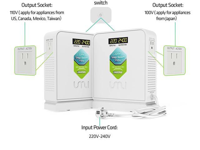 UMI 2400W Step Down 220v to 110v Voltage Converter, Heavy Duty 220V to 110V Power Converter with Auto Mode, Step Down Converter 220V to 110V - US...