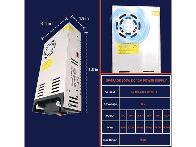 New Version Converter, 110V AC to 12V DC Converter Power Supply 12V 600W 50A DC Switch Transformer for RV,Pump,LED Strip, LCD Monitor