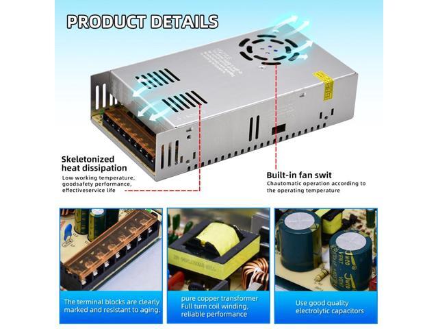 110V AC to 12V DC Transformer, 12V 500W 40A Switching Power Converter, Built-in Cooling Fan, with Various Power adapters.