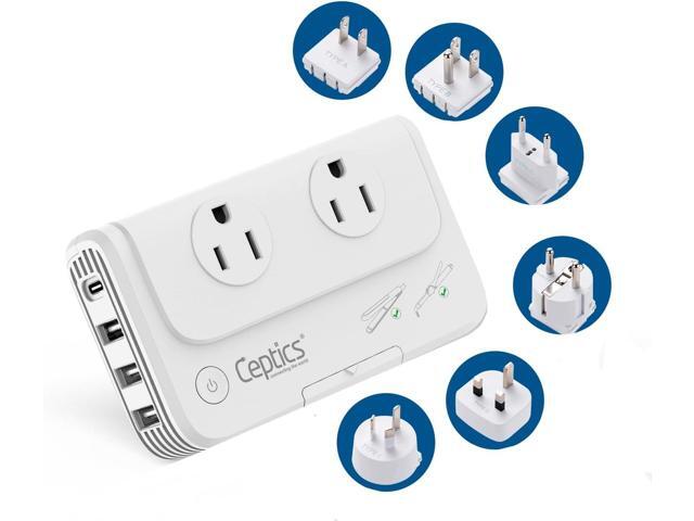 Ceptics Travel Voltage Converter -200W Convert 220V to 110V for Curling Iron, Straightener, Charger Step Down World Power Plug - 4 USB PD 18W Fast...