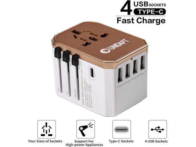 International Plug Adapter, Unidapt Travel Adapter Worldwide - All in one Universal Charger USB Travel Power Adaptor with 5 USB for EU AU UK USA -...