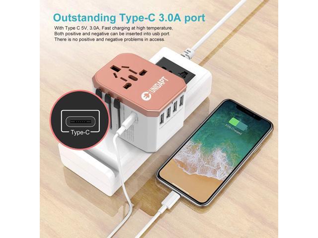 International Plug Adapter, Unidapt Travel Adapter Worldwide - All in one Universal Charger USB Travel Power Adaptor with 5 USB for EU AU UK USA -...