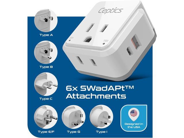 Ceptics World Power Plug Adapter Set, Dual USB & USB-C 3.1A, 20W with QC-PD, 2 USA Outlet Compact & Powerful, Use In Europe, Asia, Australia,...