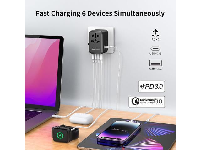 MOMAX Universal Travel Adapter, GaN 70W International Power Adapter, 3 USB-C PD Fast Charging & 2 USB-A QC, 1 AC, All-in-one International Plug...