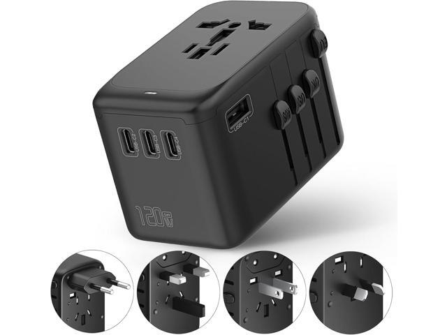 120W International Travel Adapter, 4USB-C & 1USB-A Worldwide Power Adapter, GaN Fast Charger with UK EU AU US Plugs, All-in-One International...