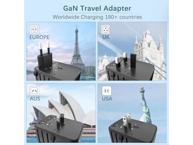 120W International Travel Adapter, 4USB-C & 1USB-A Worldwide Power Adapter, GaN Fast Charger with UK EU AU US Plugs, All-in-One International...