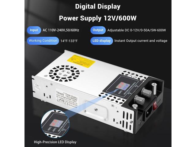 Adjustable Power Supply with LED Display - AC110V/220V to DC 0-12V Converter 600W 50A Power Supply