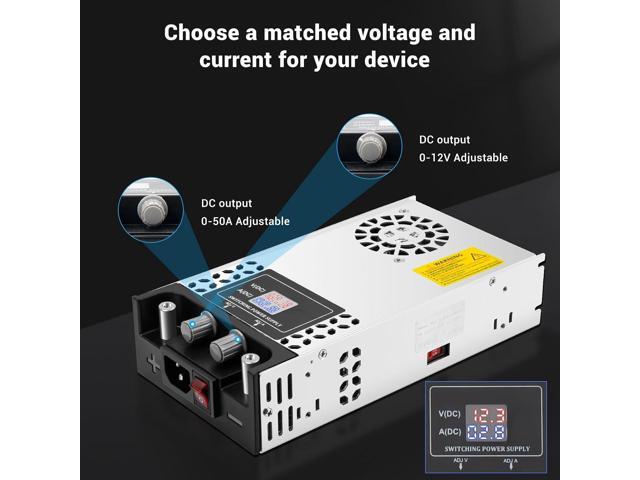 Adjustable Power Supply with LED Display - AC110V/220V to DC 0-12V Converter 600W 50A Power Supply