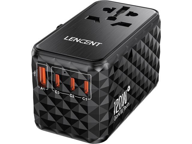 LENCENT 120W International Travel Adapter, GaN Universal Travel Adapter with 1 USB-A & 3 Type C Power Adapter, Fast Charger for Phone,Laptops,...
