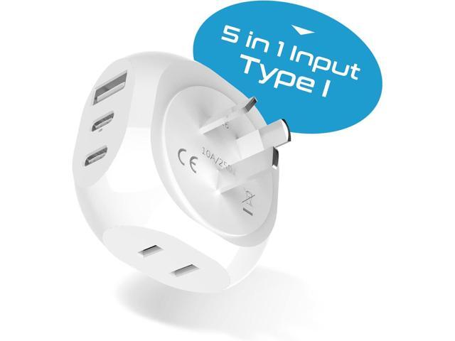 Ceptics Australia, China Travel Adapter - 5 Input with 20W PD-QC 3.1A Dual USB-C and USB - Ultra Compact - Light Weight - USA to Any Type I...