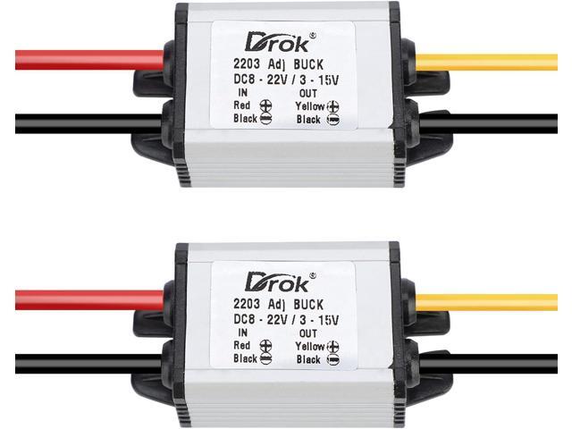 DROK 5V DC Converter, 2pcs Waterproof DC Buck Converter 8V-22V 12 V Step Down to 3V-15V 6V 9V 3A Adjustable Power Supply Voltage Regulator Module