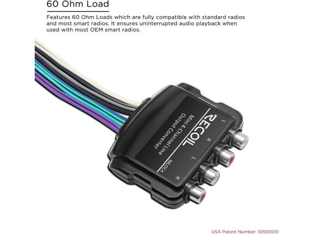 Recoil MLOC4 4-Channel Smart Micro Line Output Converter with 10V Output and 12V Remote Turn-On Trigger and 60 Ohm Load Impedance