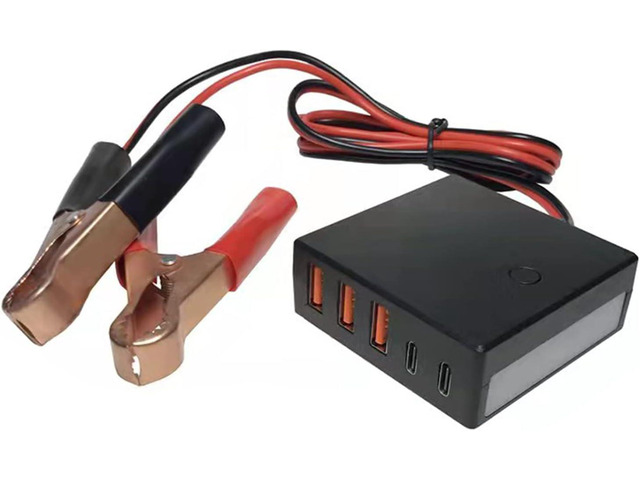 DC Converter with Battery Clip, 12V 24V to 5V 12A USB Converter Buck Regulator, Total Output 60W, with LED Emergency Light, 3 USB+2 Type-C Ports...
