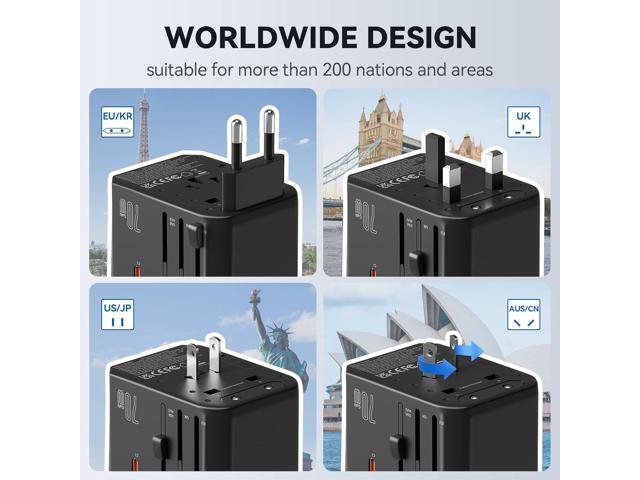 Unidapt Universal Travel Adapter, 70W International Plug Adapter with 3 USB-C PD Fast Charging & 2 USB-A Quick Charger Worldwide Adaptor for USA EU...