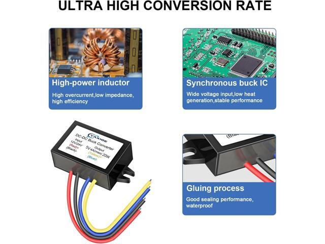 DC 24V to 5V 4A (max) 20W Step-Down Voltage Regulator - Waterproof Step-Down Module (2-Pcs)