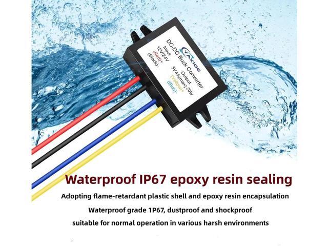DC 24V to 5V 4A (max) 20W Step-Down Voltage Regulator - Waterproof Step-Down Module (2-Pcs)