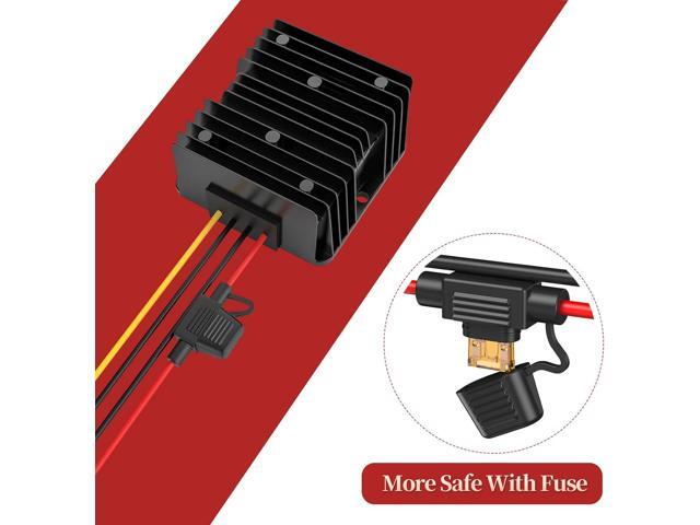 24VDC to 12VDC Converter 15A 180W, 18V to 12V with Fuse, Waterproof and Wire Terminal Block, for Cart LED Light Truck Vehicle Boat Solar System...