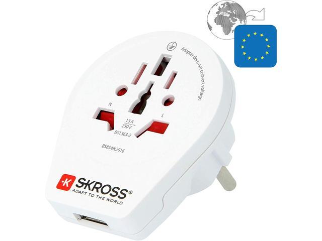 Skross World to Europe USB Travel Adaptor, White