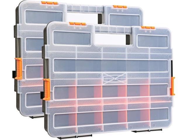 MIXPOWER 15-inch 2pcs Toolbox Organizer Sets, 20 Removable Dividers, Durable Plastic Box, Excellent for Screws, Nuts, Small Parts, 34-Compartment...
