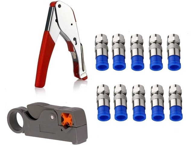 Gaobige Coax Cable Crimper Tool Kit, rg6 rg59 Coaxial Compression Tool, Wire Stripper, 10pcs RG6 F Connectors