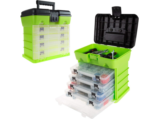 Portable Tool Box - Small Parts Organizer with Drawers and Customizable Compartments for Hardware, Fishing Tackle, Beads or Crafts by Stalwart (Green)