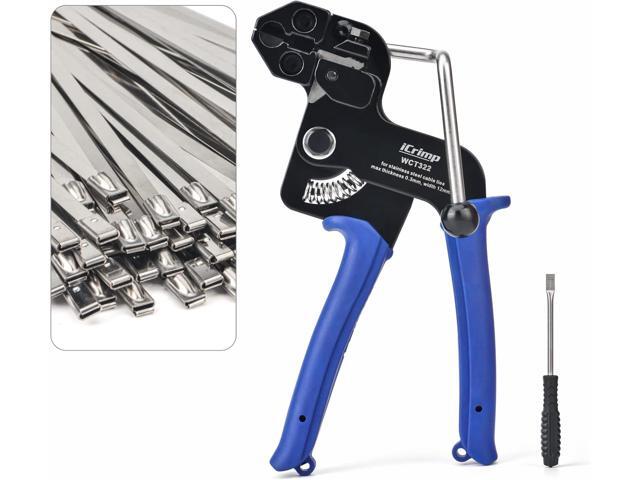IWISS WCT322 Stainless Steel Cable Tie Gun Kit for Fastening and Cutting up to 12mm Width Metal Zip Ties, c/w 100 Pieces Stainless Steel Cable Zip...