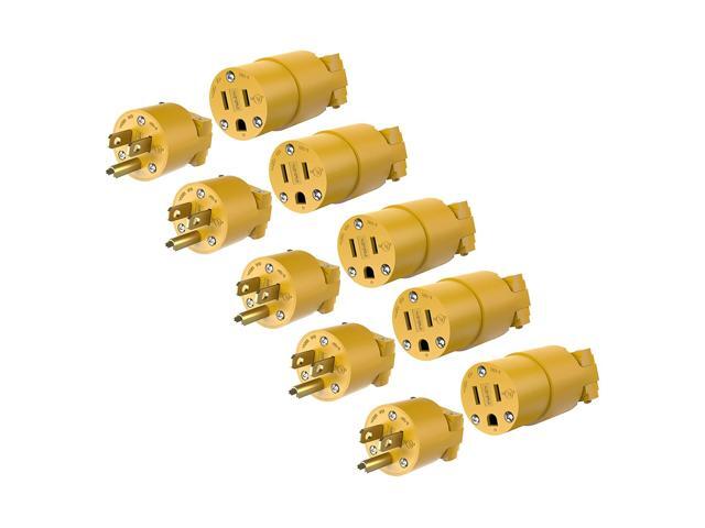 ENERLITES Electrical Replacement Plug & Connector Set, Extension Cord Ends Male and Female, 15 Amp 125 Volt, Straight Blade Plug Grounding Type,...