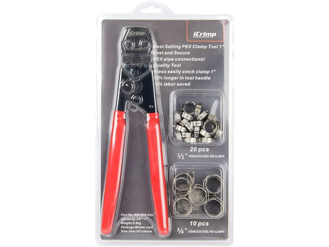 IWISS PEX Cinch Clamp Crimping Tool for Stainless Steel Clamps from 3/8-inch to 1-inch with Calibration Gauge 20pcs 1/2-inch and 10 pcs 3/4-inch...