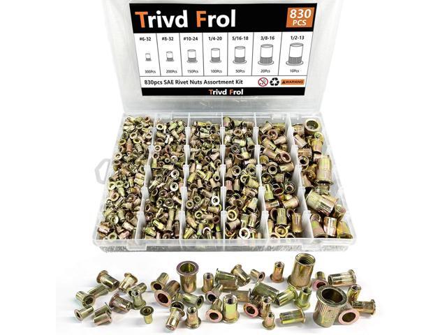 Rivet Nut Tool Kit, 830pcs SAE/Metric Rivet Nut Assortment Kit #6-32, #8-32, #10-24, 1/4-20, 5/16-18, 3/8-16, 1/2-13, w Galvanized Carbon Steel...